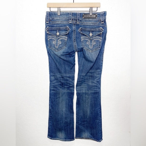 Rock Revival Haley Bootcut Jeans Size 30 Distressed Fleur De Lis Buttons - Picture 3 of 15